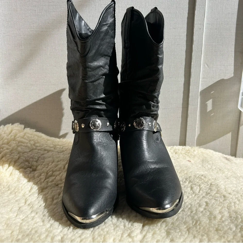 Womens Dingo D1552 Slouch with Harness Boot-Size 7 1/2 Black Leather - Picture 3 of 6
